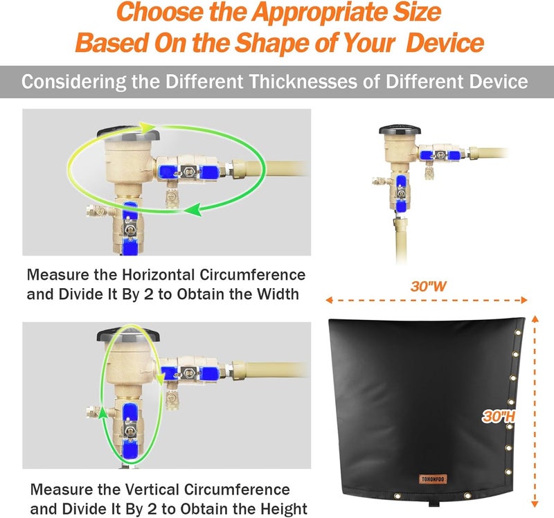 TOHONFOO 2-Way Opening Backflow Preventer Pipe Insulation Cover (5°F) - Irrigation Sprinkler Valve Cover - Water Well Pump Cover - Sturdy 5 Layers for Winter Freeze Protection (30" W x 30" H, Black - Image 2